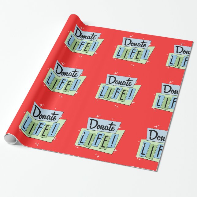 Papier Cadeau Retro Faire un don de vie avec arrière - plan roug (Déroulé)