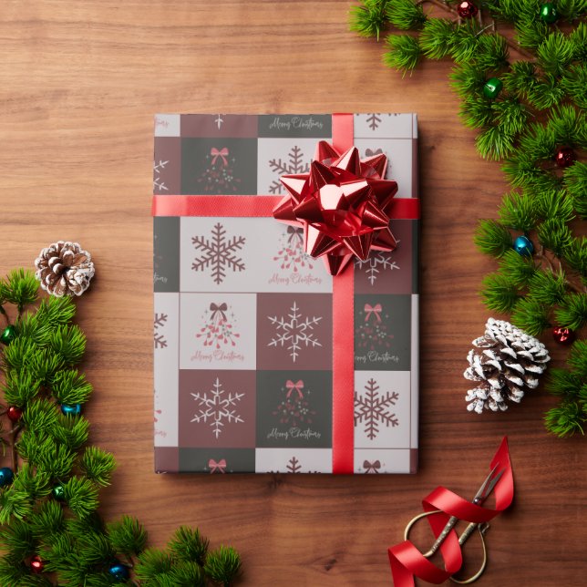 Papier Cadeau Retro Festive Merry Christmas Tiled Pattern (Cadeau de vacances)