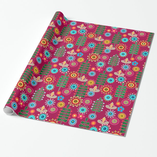 Papier Cadeau Rétro, Flower Patch (Déroulé)