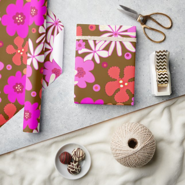 Papier Cadeau Retro Flowers Art  (Artisanat)
