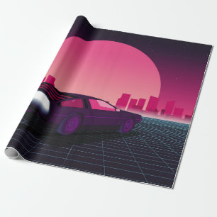 Papier Cadeau Retro future. 80s style sci-fi background with sup