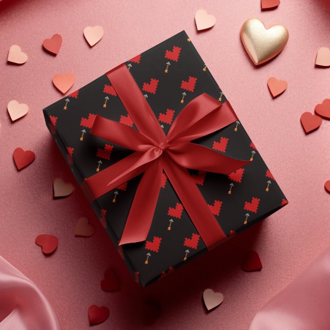 Papier Cadeau Retro Gamer 8 bits Coeur et flèche (Créateur téléchargé)