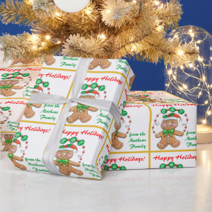 Papier Cadeau Retro Gingerbread Joie de Noël personnalisé