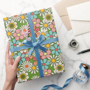 Papier Cadeau Retro Hippie Super Fleur Bonjour Trente Anniversai