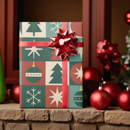 Papier Cadeau Retro Holiday À damiers Motif