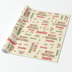 Papier Cadeau Retro Joyeux Noël Jennifer Nom personnalisé