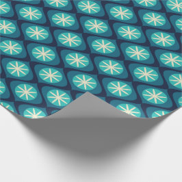 Papier Cadeau Retro les années 70 motif floral ondulé - bleu