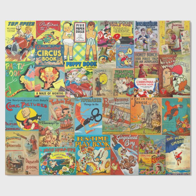 PAPIER CADEAU RETRO LIVRES POUR ENFANTS PAPIER DE WRAPPING (Plat)
