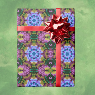 Papier Cadeau Rétro Mandala bleu violet et jaune