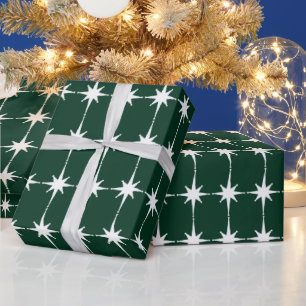 Papier Cadeau Retro Mid-siècle moderne Star Motif vert foncé