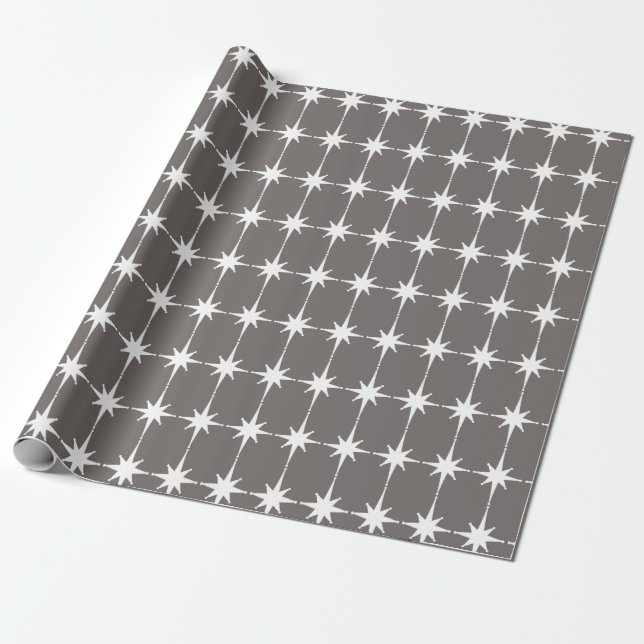 Papier Cadeau Retro Mid-siècle Moderne Starbursts Motif Grey (Déroulé)