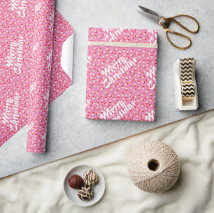 Papier Cadeau Rétro Mignon Rose Joyeux Noël