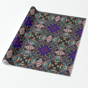 Papier Cadeau Rétro motif bleu de fractale de fleur