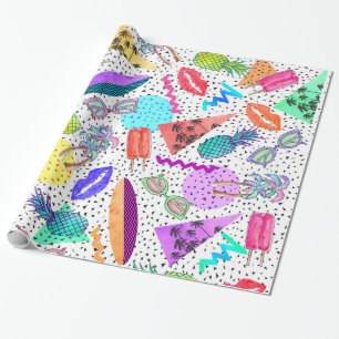 Papier Cadeau Rétro motif de collage de plage d'été des anné