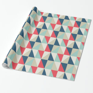 Papier Cadeau Rétro motif rouge et bleu géométrique de triang