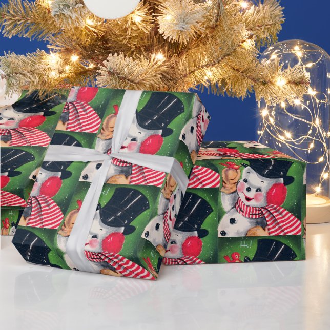 Papier Cadeau Retro Noël Fête de bonhomme de neige (Vacances)