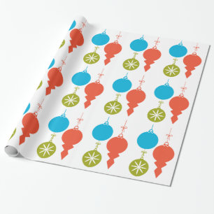 Papier Cadeau Rétro Noël frais ornemente vert-bleu rouge