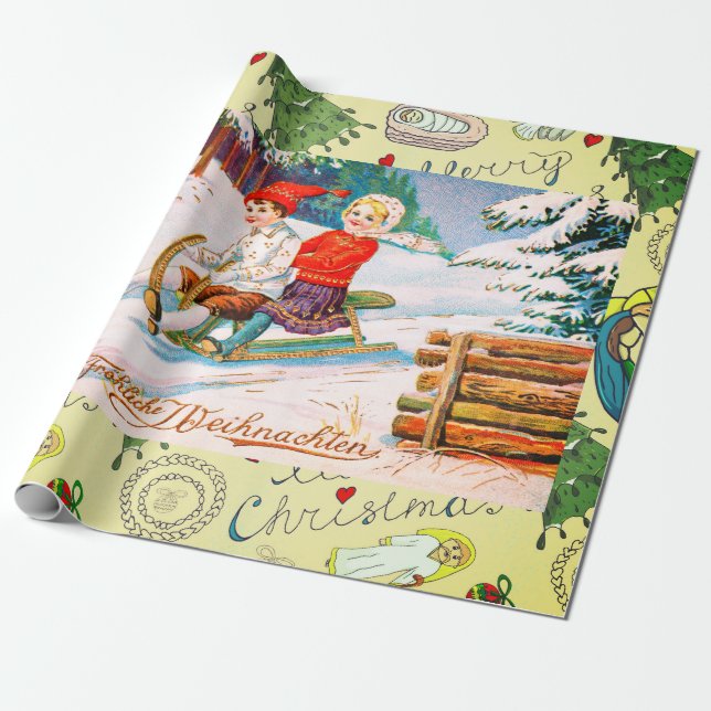 Papier Cadeau RETRO NOËL ILLUSTRATION IWrapping Papier (Déroulé)