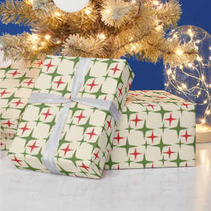 Papier Cadeau Retro Noël Mi-Siècle Moderne Étoiles atomiques