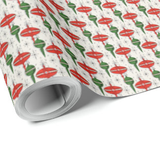 Papier Cadeau Rétro Noël rouge et vert ornemente l'enveloppe de