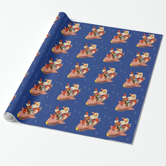 Papier Cadeau Rétro papier d'emballage de Rocket Père Noël de (Déroulé)