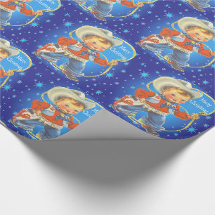 Papier Cadeau Rétro petit cowboy avec le Joyeux Noël de corde