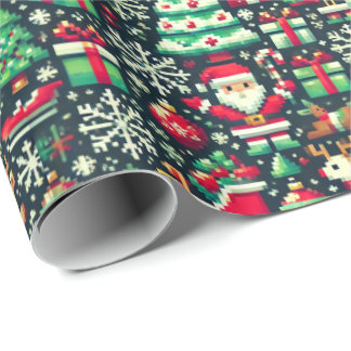 Papier Cadeau Retro Pixel Art Christmas Wrapping Paper