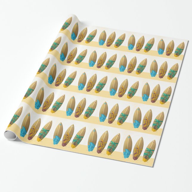 Papier Cadeau Rétro plage d'été de trio de planche de surf (Déroulé)