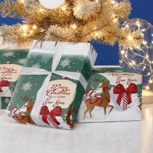 Papier Cadeau Rétro Pôle Nord Renne Noël Artisanat ou