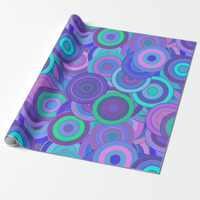 Papier Cadeau Retro Psychedelic 60s Cercle Motif amusant coloré (Déroulé)