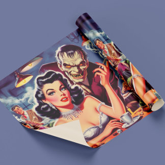 Papier Cadeau Retro Pulp Pinup and Monster