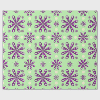 Papier Cadeau Retro Purple Flowers on Green Background