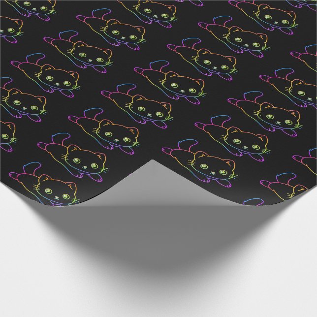 Papier Cadeau Retro Rainbow Chat Kawaii Animal Magie Kitten (Coin)