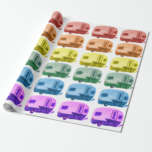 Papier Cadeau Rétro Rainbow Trailers Motorhome RV en blanc