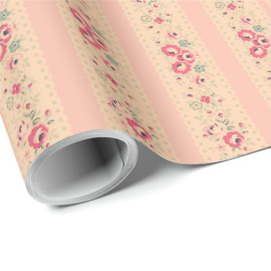 Papier Cadeau Rétro rayure vintage minable rose rustique floral