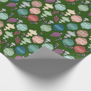 Papier Cadeau Rétro recharge de Noël - pastels sur le vert de