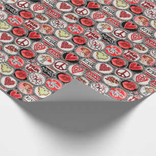 Papier Cadeau Retro Red Floral Hearts Valentine Bottle Casquette