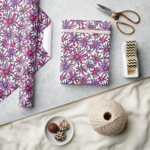 Papier Cadeau Retro rose et violet marguerite motif floral