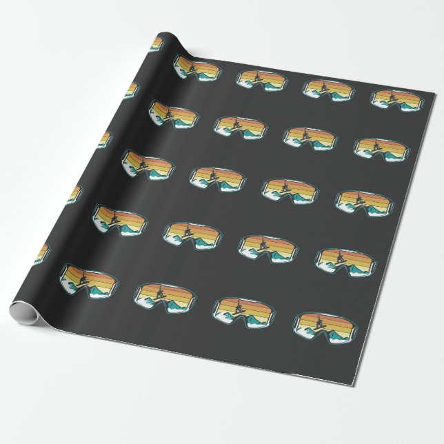 Papier Cadeau Retro Snowboard Freestyle Jump Snow Mountain (Déroulé)