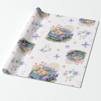 Papier Cadeau Retro Teal & Purple Truck with Easter Eggs