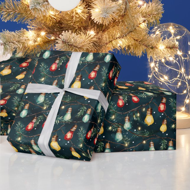 Papier Cadeau Retro Vacances Lumières Amusants Joli Noël Moderne (Vacances)