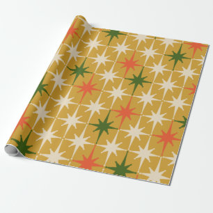 Papier Cadeau Retro Vintage étoile Motif Ochre Green du milieu d