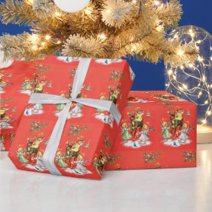 Papier Cadeau Retro vintage Noël Angels rennes