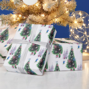 Papier Cadeau Retro Vintage Noël arbre de fête enveloppage