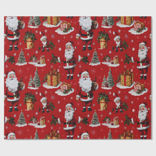 Papier Cadeau Retro Vintage Noël Festive Santas