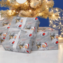 Retro vintage Noël Père Noël fête des rennes envel