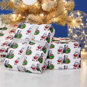Papier Cadeau rétro vintage Noël Père Noël Mme Claus 