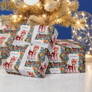 Papier Cadeau Retro vintage Noël rennes