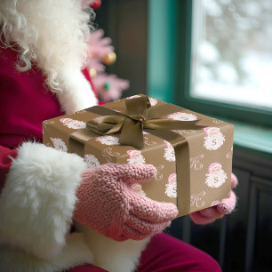 Papier Cadeau Retro Vintage rose Noël Père Noël Monogramme