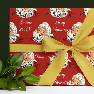 Papier Cadeau Retro Vintage Santa Claus Nom de famille Noël